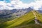 Mountain panorama view on the top of a Kasprowy Wierch mount in Tatry, Poland. Mountain ragne landscape in Europe.