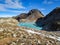 Mountain panorama. view of the Wildsee and the Pizol summit. Beautiful landscape picture with the mountain lake