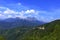 Mountain panoramic landscape of the rocky ridges of Montenegro overgrown with dense forest