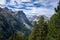 Mountain and pastures landscape in French alps