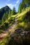 Mountain path at dawn in French Alps