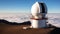 Mountain peak, blue sky, telescope, exploration, research, adventure generated by AI