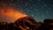 Mountain peak illuminated by glowing Milky Way generated by AI