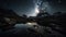 Mountain peak majestically reflects starry Milky Way generated by AI