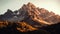 Mountain peak, outdoors, landscape, snow, mountain climbing, hiking, sunset, adventure generated by AI
