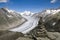 Mountain peak with pyramids above the glacier Aletsch Switzerland