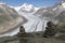 Mountain peak with pyramids above the glacier Aletsch Switzerland