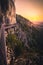 Mountain Peak Skywalk at the Hohe Wand in lower austria during sunset sunrise