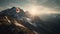 Mountain peak snow sunset rock hiking generated by AI