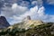 The mountain peak of Torre dei Scarper in n the Sexten Dolomites Sesto Dolomites, South Tyrol, Italy