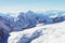 Mountain peaks and Aletsch glacier winter Swiss Alps