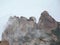 Mountain peaks hiden in the mist in Montserrat, view from Sant Jeroni