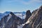 Mountain peaks on the mont blanc massif. Beautiful mountains in the Alps in Chamonix. Big rocky spikes. mountaineering