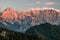 Mountain peaks over Logar Valley during sunset, Slovenia