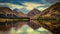 Mountain peaks are reflected in Lochan Urr in Glen Etive, Scotland