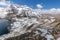 Mountain peaks ridge, lake, Cordillera Real, Bolivia.