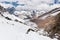 Mountain peaks ridge, lake, Cordillera Real, Bolivia.