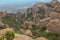 Mountain peaks with trees in Montserrat, view from Sant Jeroni