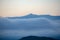 Mountain pick fog clouds on mitsikeli mountain , ioannina perfecture , greece