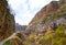 Mountain plateau colorful landscape, rock formations with colored rocks and vegetation