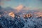 Mountain portrait Birnhorn Saalbach sunset purple light clouds reflecting the mountainscape