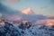 Mountain portrait Birnhorn Saalbach sunset purple light clouds reflecting the mountainscape