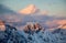 Mountain portrait Birnhorn Saalbach sunset purple light clouds reflecting the mountainscape