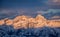 Mountain portrait Birnhorn Saalbach sunset purple light clouds reflecting the mountainscape