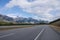 Mountain range in banff national park seen from the highway, road trip Canada in fall