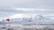 Mountain range of the Caucasus mountains in the distance with a view of Elbrus flight on a drone