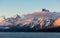 Mountain range covered by snow and cloud at sunrise of Jackson Lake