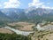 Mountain range with curved river track  near  Permet in Albania.