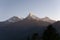 Mountain range in Nepal in the morning, mountain peaks with snow, nature photography