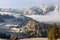 Mountain range and plateau of Seiser Alm at the early autumn morning. South Tyrol, Italy