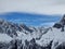 Mountain range view from ski slope in Chamonix ski resort, French Alps