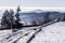 Mountain ranges panorama from Lysa hora hill in winter Beskids mountains