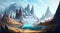 Mountain realistic style. Digital illustration. Artwork, stage design in cartoon style. Natural landscapes. A scene from a video