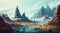 Mountain realistic style. Digital illustration. Artwork, stage design in cartoon style. Natural landscapes. A scene from a video