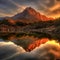 Mountain reflected in the lake at sunset.Generative Ai