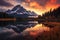 Mountain Reflected in Lake at Sunset, Majestic Natural Scene, View from Picture Lake of Mount Shuksan while the sunrise breaks