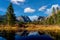 Mountain reflection in a beaver pond in the Idaho wilderness