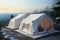 Mountain resorts winter allure with white camping tents for visitors