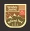 Mountain retro logo and emblem with campfire and axes. Can be us