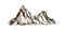 Mountain ridge or range hand drawn with contour lines on white background. Elegant vintage drawing of rocky cliff, peak