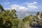 Mountain ridge in Taurus Mountains, stony hills with rock on green mountain meadow from Lycian Way in Turkey