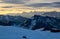 Mountain ridges in the rays of sunset in the Caucasus