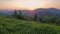 Mountain ridges in windy weather at sunset in Carpathian Mountains