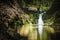 Mountain river along hiking trail with Waterfall Leopold II or Cascade