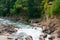 Mountain river Belaya and waterfall, long exposure