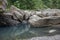 Mountain river blocked by stones